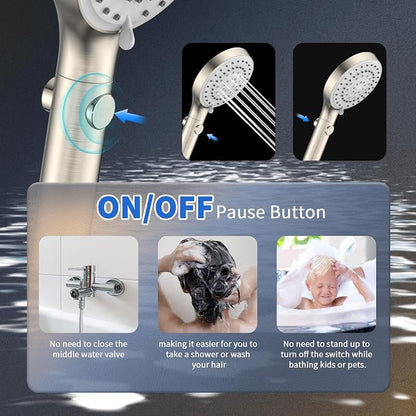 FASDUNT High Pressure Handheld Shower Head with Hose, Brushed Nickel | 80" Extra Long Stainless Steel Hose & Adjustable Bracket, Shower Heads with ON/OFF Switch for Pets Bath