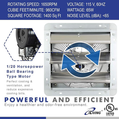 iLiving 18" & 12" Wall Mounted Exhaust Fans, Automatic Shutter, Thermostat & Variable Speed