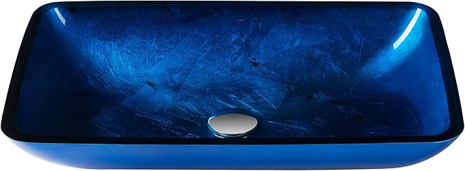 Kraus Irruption Blue Rectangular Glass Vessel Bathroom Sink with PU Chrome