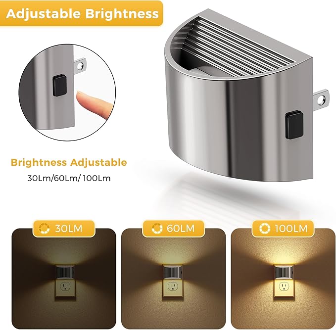L LOHAS LED Night Lights Plug into Wall, Dimmable Night Light 2 Pack | Plug in Night Light with 3 Level Brightness, 3000K Soft White, Grey Housing