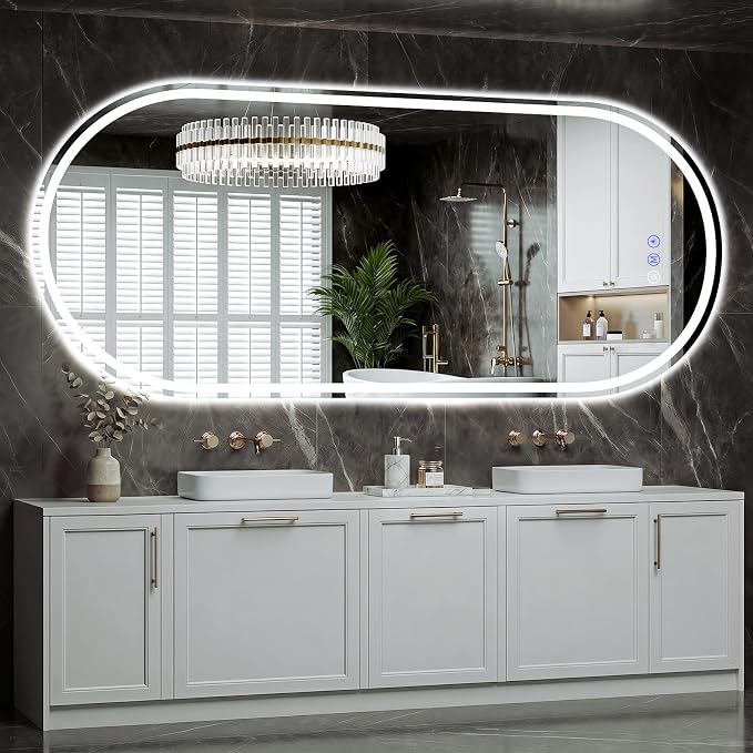 Oval LED Bathroom Mirror, 26"x 55" Led Full Length Mirror | Frameless Large LED Mirror with Front Light & Backlit, Anti-Fog, Dimmable Wall Mounted Lighted Mirror, Smart Bathroom Mirror