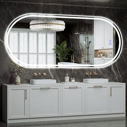 Oval LED Bathroom Mirror, 26"x 55" Led Full Length Mirror | Frameless Large LED Mirror with Front Light & Backlit, Anti-Fog, Dimmable Wall Mounted Lighted Mirror, Smart Bathroom Mirror