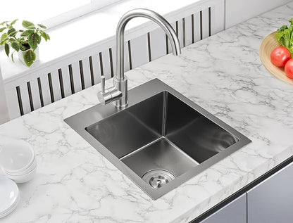 15"x17" Drop-In Single Bowl Sink 18 Gauge Black Steel 1-Hole | 15"x17" Black Drop-in Sink | 18 Ga SS | Topmount/Overmount | Single Bowl | Wet Bar/Coffee Station | 8" Deep Basin