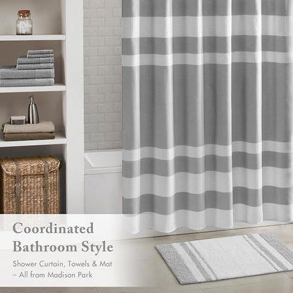 Madison Park - Spa Reversible Cotton Bath Rug - Grey - 20(W)" x 30(L)" - Striped - Water Absorbent- Fast Drying- Bath Mats - Feels Fluffy - Stylish & Sophisticated | Soft Pile, Machine Washable, OEKO-TEX Certified