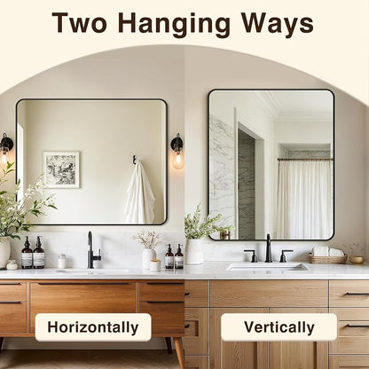 Vanity Bathroom Mirror, 36”x30” Black Bathroom Mirror for Over Sink | HD Tempered Glass, Anti-Rust Frame, Vertical or Horizontal, Wall Mirrors for Bathroom Sink, Living Room, Entryway, Bedroom
