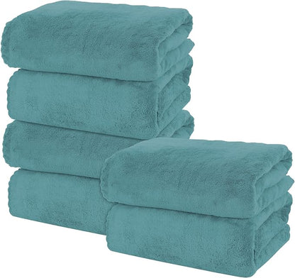 MOONQUEEN 6 Pack Premium Bath Towel Set - Quick Drying - Microfiber Coral Velvet Highly Absorbent Towels - Multipurpose Use as Bath Fitness, Bathroom, Shower, Sports, Yoga Towel (Teal)