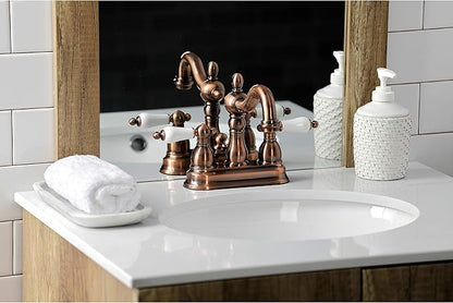 Kingston Brass KB160PLAC Heritage 4 in. Centerset Bathroom Faucet, Antique Copper