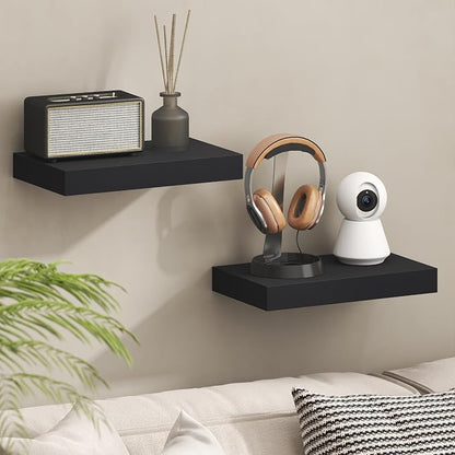 Furinno Tanna Floating Shelves for Wall Set of 2, 9 x 16 Wall Shelf, Wall Mounted Floating Shelf with Invisible Bracket, 2-Inch Thick, for Bathroom, Living Room, Bedroom, Home Office, Americano