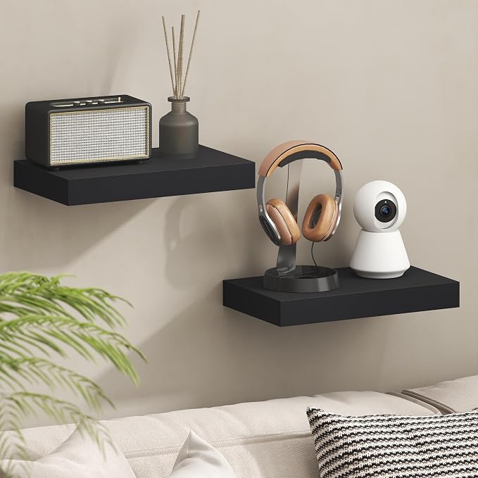 Furinno Tanna Floating Shelves for Wall, 9 x 16 Wall Shelf, Single Set Wall Mounted Floating Shelf with Invisible Bracket, 2-Inch Thick, for Bathroom, Living Room, Bedroom, Home Office, Americano