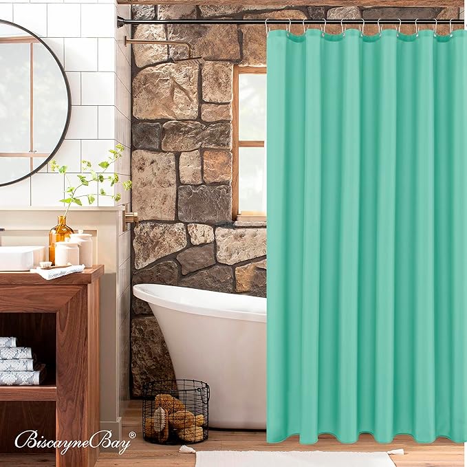 Biscaynebay Extra Long Fabric Shower Curtain Liners 72" Width by 84" Length, Teal Bathroom Curtains, Water Resistant Rust Resistant Grommets Top Weighted Bottom Machine Washable