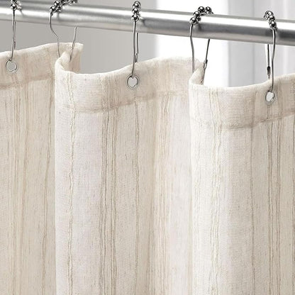 Linen Shower Curtain Cream, Sheer Fabric Boho Farmhouse Shower Curtains for Bathroom Cotton Natural Cloth Liner Set 72" W x 72" L