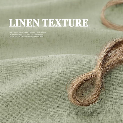 Farmhouse Shower Curtain Ruffle Linen Flax Green 72" W x 96" L | Linen Fabric, Farmhouse Boho, Bottom Ruffle, Rustic, Country, Natural Look, Washable, Shower Curtain for Bathroom Bathtub