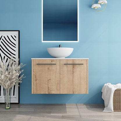 30" Floating Vanity with Sink, 30 Inch Bathroom Vanity with Sink, Modern Plywood Floating Cabinet with Sintered Stone Countertop and White Ceramic Basin, Soft Close Doors