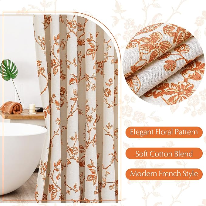 MitoVilla Small Stall Cotton Floral Shower Curtain for Bathroom,36 x 72 | Narrow Half BoHo Cottagecore Spring Shower Curtains, Modern Farmhouse Country Plant Leaves Bathroom Décor, 36 x 72