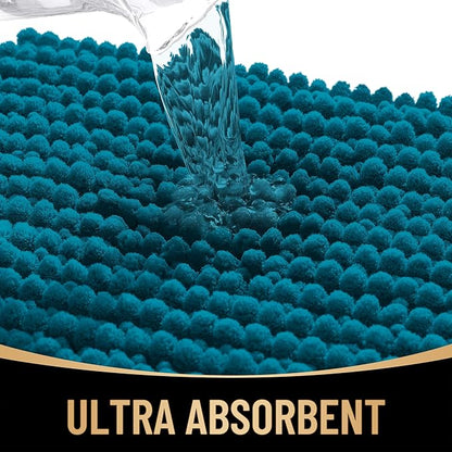 OLANLY Thick Chenille Bathroom Runner Rugs Mats 44x24, Peacock Blue | Soft Absorbent Bath Rugs, Rubber Backing, Machine Wash Dry, Bath Mats for Bathroom, Tub and Shower, Home Decor Accessories