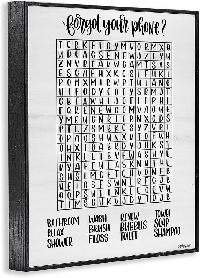 Humorous Bathroom Wordsearch, 16 x 20 Inch Framed Giclée Print | Stupell Industries · By Imperfect Dust · Ready to hang · Great for bathroom or laundry room · Made in USA