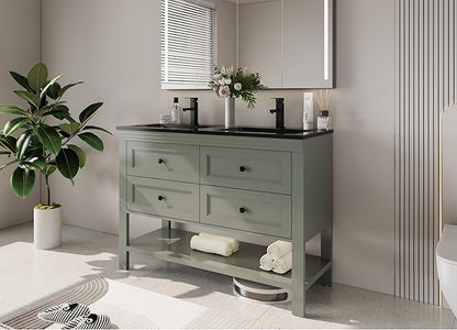 eclife 48" Bathroom Vanity with Sink Combo, Modern Painted Vanities Cabinet with Big Drawers, Opening Bottom Shelf, Raised Foot Pads, Include Undermount Black Sink, Faucet & Drain, Green