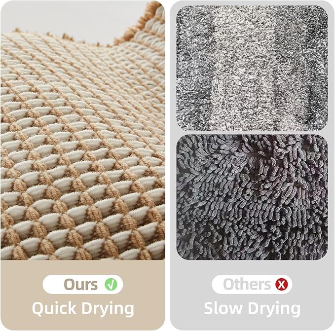 TYUU Waffle Bath Mat, Boho Bathroom Rugs Non Slip, 36x24 Khaki & White | Super Absorbent Quick Dry Bath Rug, Non-Slip Backing, Soft Waffle Washable Farmhouse Bathroom Mats, Tub, Shower & Home Decor