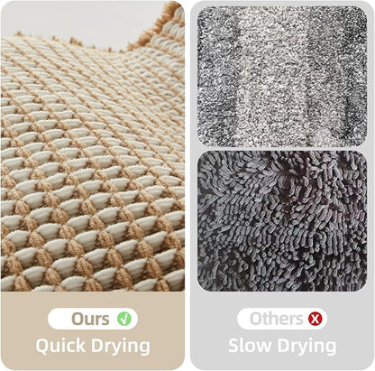 TYUU Waffle Bath Mat, Small Boho Bathroom Rugs Non Slip 24x16 Khaki & White | Super Absorbent Quick Dry Bath Rug, Non-Slip Backing, Soft Waffle Washable Farmhouse Bathroom Mats, Tub, Shower & Home Decor
