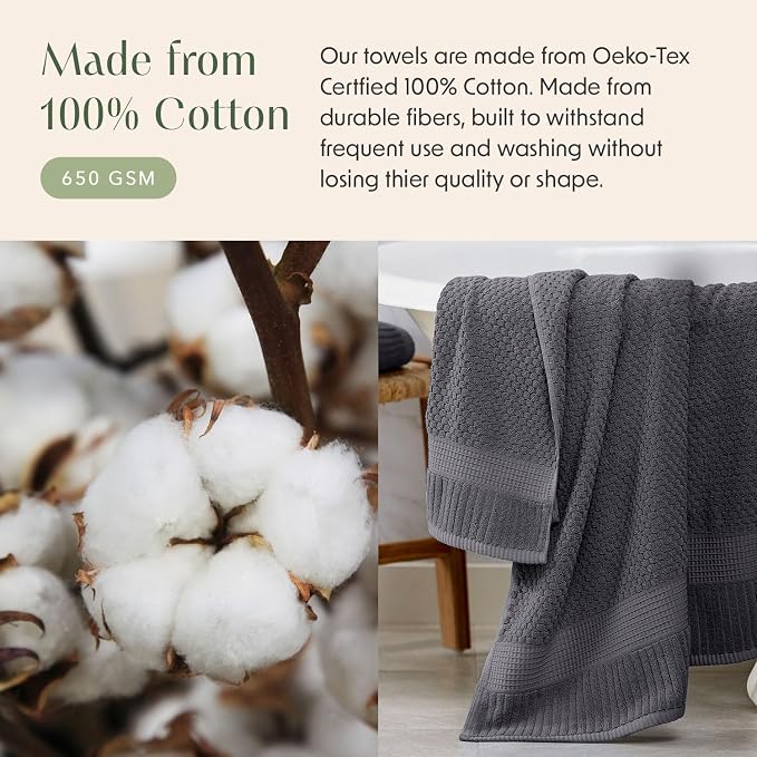 4 Pack 100% Cotton Bath Towels | Grey Towels | Oeko‑TEX Standard 100 | Soft & Absorbent, Quick‑Dry | Trinity Collection - Charcoal