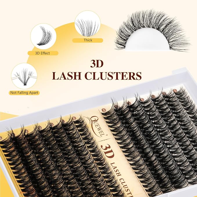 QUEWEL Lash Clusters Kit, 280Pcs 40D+50D 3D Lash Cluster Eyelash Extensions | 10-18mm Volume Individual Lashes with Lash Bond and Seal and Lash Tweezers Easy DIY at Home(40D+50D 3D Kit)