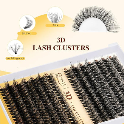 QUEWEL Lash Clusters Kit, 280Pcs 40D+50D 3D Lash Cluster Eyelash Extensions | 10-18mm Volume Individual Lashes with Lash Bond and Seal and Lash Tweezers Easy DIY at Home(40D+50D 3D Kit)