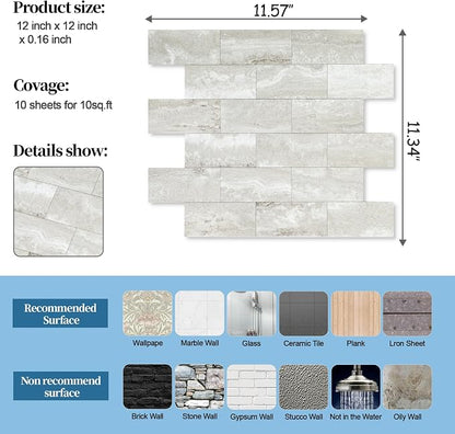 2026 New Upgrade Peel and Stick Backsplash Tile, Peel and Stick 11.34" X 11.57" Wall Tile for Kitchen, Bathroom, Fireplace, Laundry (Dolomite, 10 Packs)