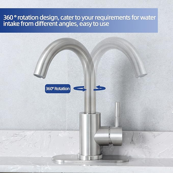 Brushed Nickel Bathroom Sink Faucet - Single Hole, Modern Single Handle Commercial Stainless Steel Bar Faucet with Drain