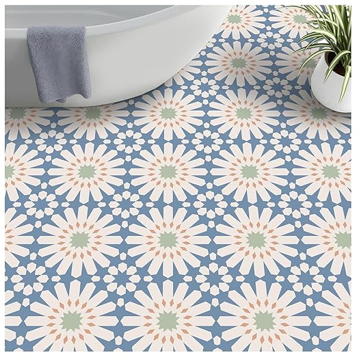 MORCART 20PCS 7.87" x 7.87" Peel and Stick Floor Tile, DIY Vinyl Flooring | Blue and White Floral Look, Self-Adhesive, Removable and Waterproof Tile Sticker for Bathroom, Kitchen, Wall, Stairs