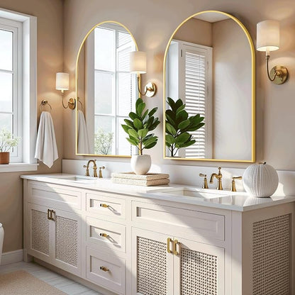 Arched Bathroom Mirror for Wall, 38" x 26" Metal Frame Vanity Mirror, Gold | Aluminium Alloy Frame, HD Shatterproof Glass, for Bathroom Over Sink , Entryway, Bedroom, Living Room