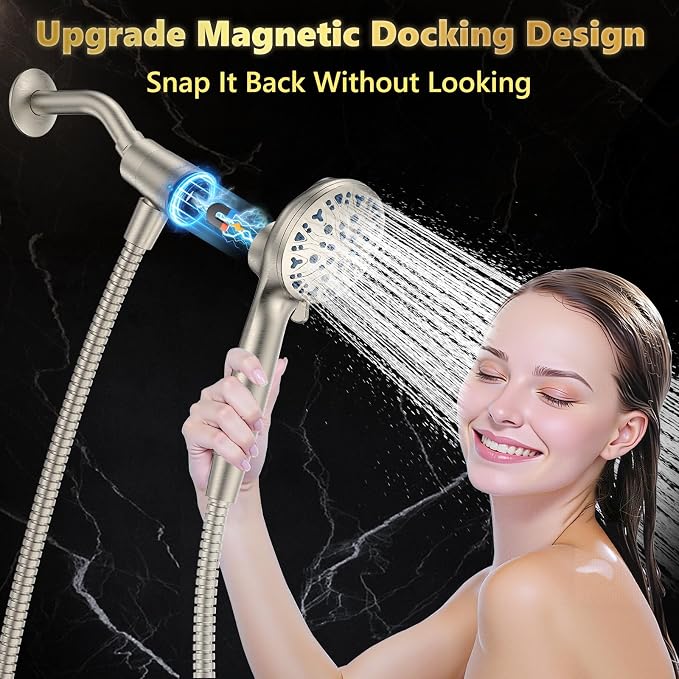 High Pressure Filtered Shower Head with Handheld, Upgrade Magnetic 10-Mode Handheld Showerhead Built-in Power Wash for Bathroom Cleaning, Detachable Shower Head with 71" Shower hose
