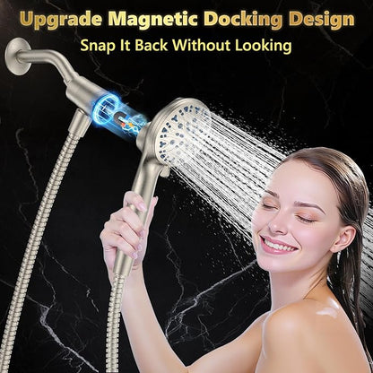 High Pressure Filtered Shower Head with Handheld, Upgrade Magnetic 10-Mode Handheld Showerhead Built-in Power Wash for Bathroom Cleaning, Detachable Shower Head with 71" Shower hose