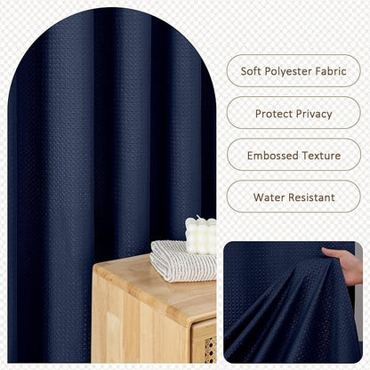 Extra Long Navy Blue Shower Curtain 96 Inch Long 1 Piece, Waffle Embossed Textured Fabric Shower Curtain for Bathroom Large Hotel, Water Resistant, Machine Washable, 72Wx96L Inches