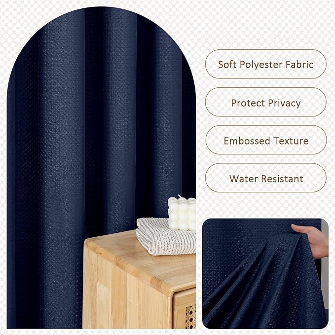 Navy Blue Shower Curtain 72 Inch Length 1 Piece, Waffle Embossed Textured Soft Fabric Hotel Shower Curtain for Bathroom, Modern Polyester Water Repellent Cloth Bath Decor, 72Wx72L Inches