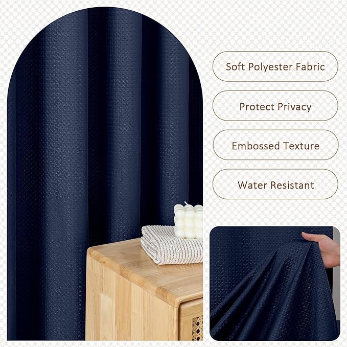 Navy Blue Stall Shower Curtain 36 x 72 Inch, Textured Soft Fabric Waffle Narrow Size Modern Shower Small Curtain for Bathroom Hotel, Machine Washable, Water Resistant, 36Wx72L Inches