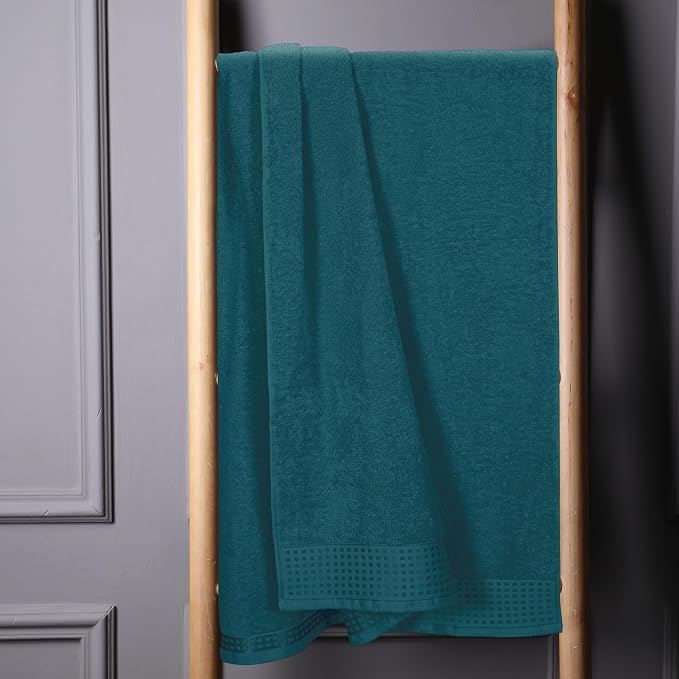 GLAMBURG 100% Cotton Oversized 2 Pack Bath Sheets 35x70, Ultra Soft Highly Absorbant Compact Quickdry & Lightweight Large Bath Sheet Set, Ideal for Gym Travel Camp Pool - Teal