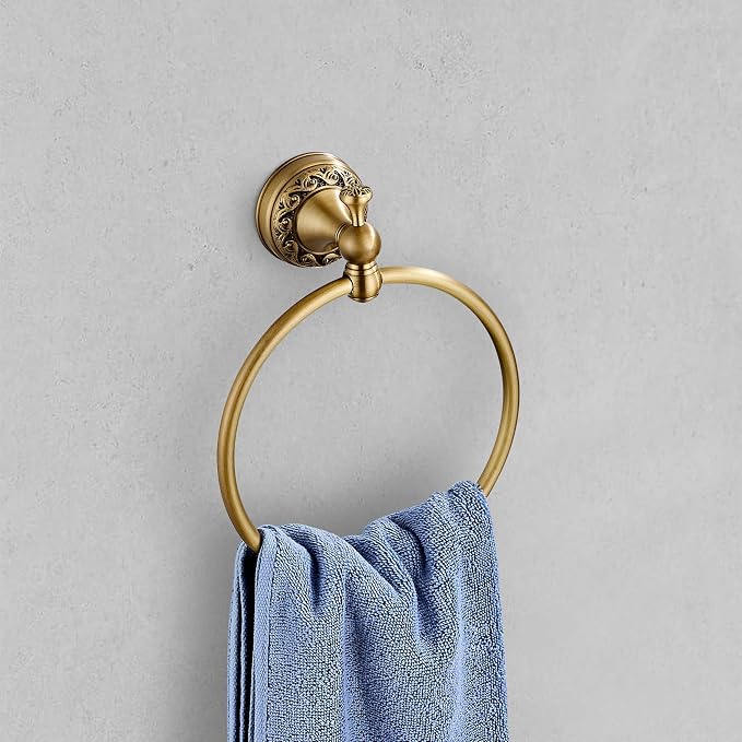 Antique Brass Toilet Paper Holder Hand Towel Ring, Brass Bathroom Accessories Set Towel Holder Toilet Paper Roll Holder, Antique Farmhouse Bathroom Hardware 2 Pieces Set Wall Mount Bronze