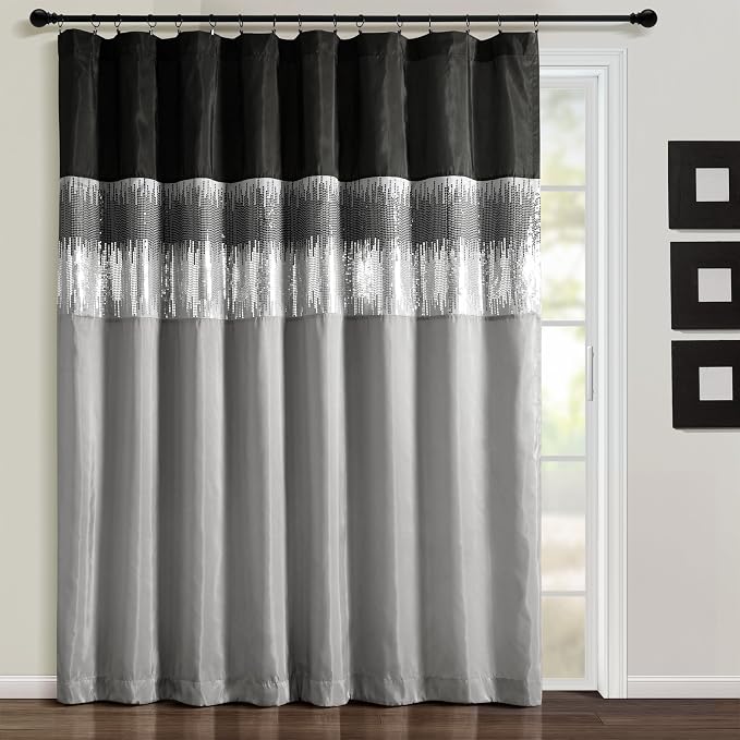 Lush Decor Night Sky Window Curtain Panel, Single, 100" W x 84" L, Black & Gray - Sequin Curtains - Sparkly Photo Backdrop - Modern Glam Decor - Extra Wide Long Curtains For Bedroom & Living Room