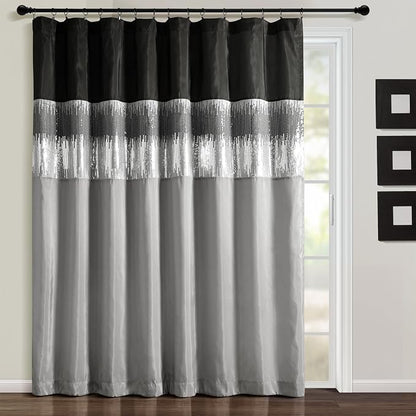 Lush Decor Night Sky Window Curtain Panel, Single, 100" W x 84" L, Black & Gray - Sequin Curtains - Sparkly Photo Backdrop - Modern Glam Decor - Extra Wide Long Curtains For Bedroom & Living Room