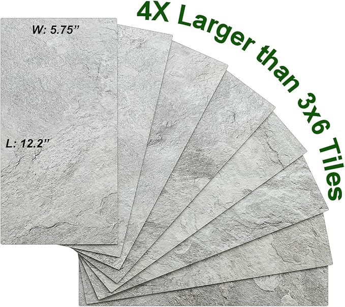 AULIGET 2-Piece Dark Slate Peel and Stick Backsplash Wall Tiles, 6" x 12" PVC Faux Stone Stick on Tiles for Backsplash Kitchen, Bathroom, Laundry Room, Camper, Fireplace