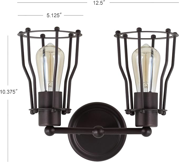 JONATHAN Y 12.5" Oil Rubbed Bronze Modern Industrial Metal Vanity Light, Bathroom Sconce for Mirror, Reversible 2-Light Wall Lamp with Metal Cage Shade for Hallway, LED Bulb Included (JYL7420A)