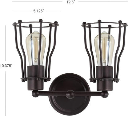 JONATHAN Y 12.5" Oil Rubbed Bronze Modern Industrial Metal Vanity Light, Bathroom Sconce for Mirror, Reversible 2-Light Wall Lamp with Metal Cage Shade for Hallway, LED Bulb Included (JYL7420A)