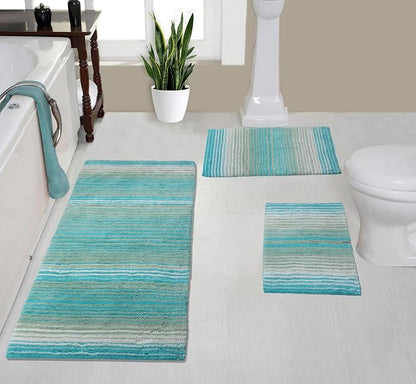 Home Weavers 100% Cotton Gradiation Collection Bathroom Décor, Washable Rug, Bathroom Mat, Kitchen Mat, Bathroom Rug Set, Bath Mat Set, Bath Floor Mat Non Slip, 3 Piece Set with Runner, Turquoise