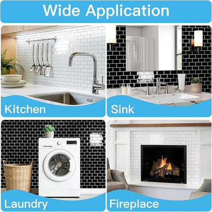 Art3d 10-Pack Subway Peel and Stick Backsplash, White with Silver Grout | 12 x 12 Inch, Thickened Design, No Warping, Durable, Self-Adhesive, for Kitchen, Bedroom Decor, Ideal for New Home Buyers