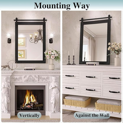 Farmhouse Bathroom Mirror, 24x36 Inch Black Vanity Mirror for Wall, Wood Framed Rustic Mirror Rectangular Wall Decor Mirrors for Entryway Living Room Bedroom
