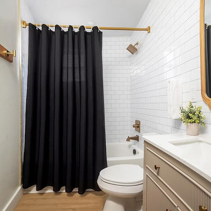 Americanflat 71x74 Solid Black Shower Curtain - Water-Resistant Long Shower Curtain with Durable Metal Grommets and 12 Hooks - 100% Polyester
