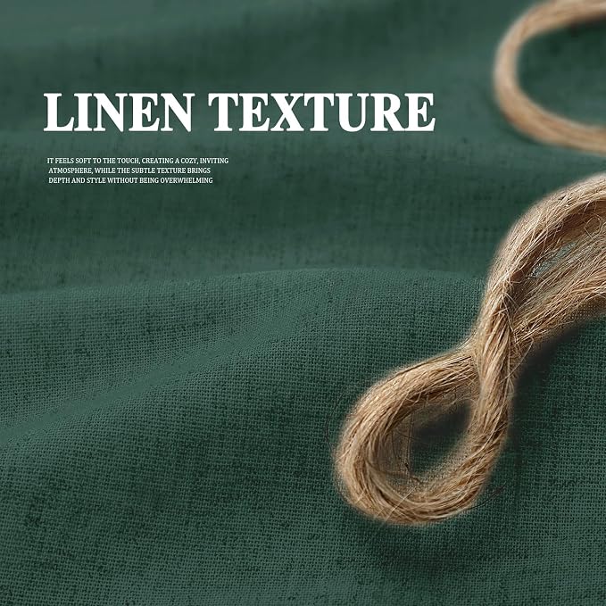 Farmhouse Shower Curtain Ruffle Linen Flax Dark Green 72" W x 72" L | Linen Fabric, Farmhouse Boho, Bottom Ruffle, Rustic, Country, Natural Look, Washable, Shower Curtain for Bathroom Bathtub