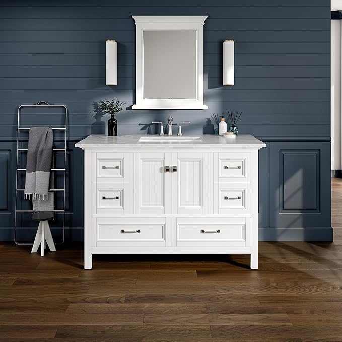 Eviva Britney 48 in. White Single Sink Bath Vanity with Carrara Quartz Top and Undermount Porcelain Sink