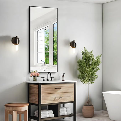 KOCUUY Black Bathroom Mirror, 20x48 Inch Rectangle Mirror for Over Sink, Modern Decorative Wall Mirror for Bedroom Living Room Bathroom, Hang Horizontal/Vertical