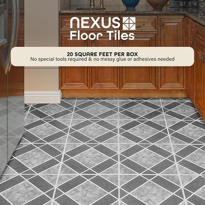 Nexus Self Adhesive 12-Inch Vinyl Floor Tiles, 20 Tiles, 12 x 12 in | Self-Adhesive Backing and Multi-Plank Coverage Pack: Vinyl Planks Combine Durable Surface Detail, Wood-Look Texture, and